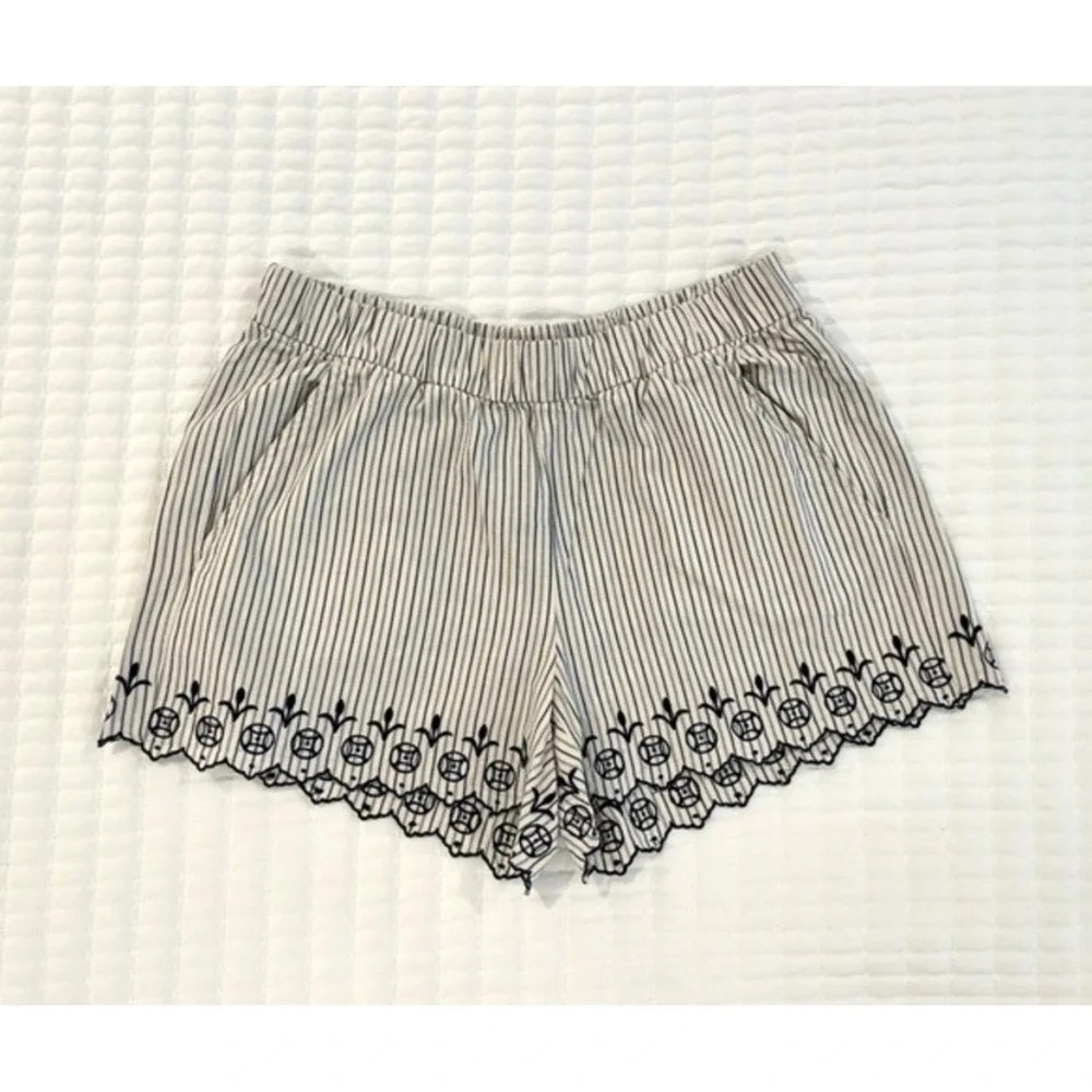 Madewell Embroidered Scallop Hem Striped Cotton‎ Shorts XS